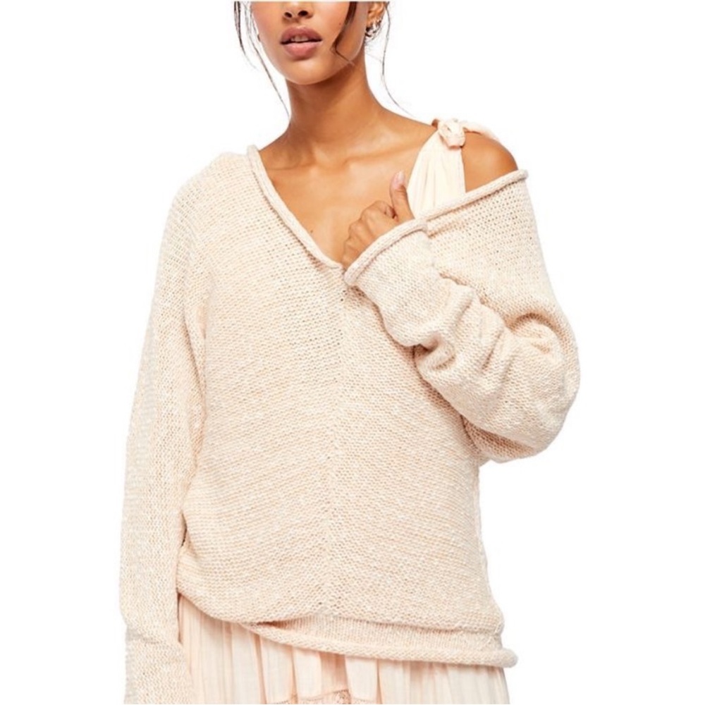 Free People Soft Blush V-Neck Knit Sweater